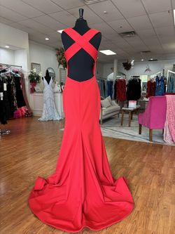 Style 11025 Ashley Lauren Red Size 14 Jersey Floor Length Plus Size Mermaid Dress on Queenly