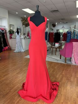 Style 11025 Ashley Lauren Red Size 14 Jersey Floor Length Plus Size Mermaid Dress on Queenly