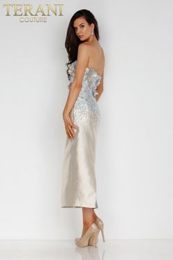 Style 231C0212 Terani Couture Gold Size 16 Gray Mini Tall Height Cocktail Dress on Queenly