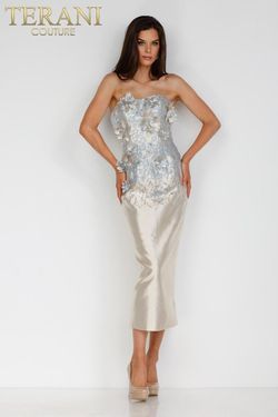 Style 231C0212 Terani Couture Gold Size 12 Tall Height Gray Plus Size Cocktail Dress on Queenly