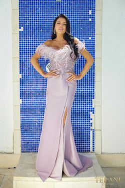Style 241E2490 Terani Couture Purple Size 8 241e2490 Silk Jersey Side slit Dress on Queenly