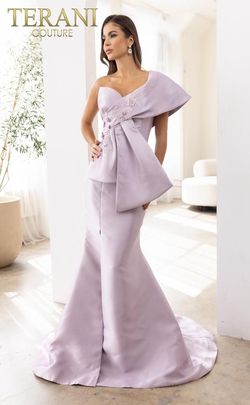 Style 241E2468 Terani Couture Purple Size 16 Silk 241e2468 Black Tie Side slit Dress on Queenly