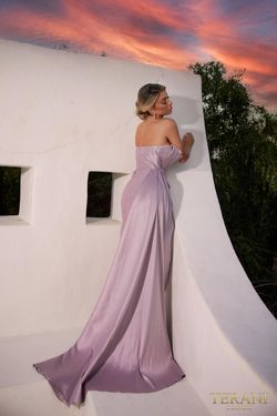 Style 241E2504 Terani Couture Purple Size 14 Black Tie 241e2504 Tall Height Side slit Dress on Queenly