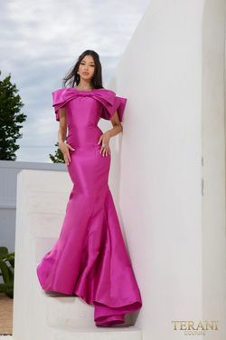 Style 241E2407 Terani Couture Hot Pink Size 4 Floor Length Silk Jersey Mermaid Dress on Queenly