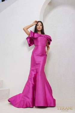 Style 241E2407 Terani Couture Hot Pink Size 20 Silk Floor Length Tall Height Mermaid Dress on Queenly