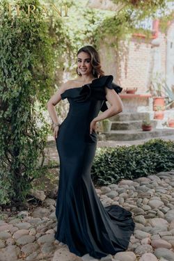 Style 232E1289 Terani Couture Black Size 14 Floor Length Military Jersey Mermaid Dress on Queenly