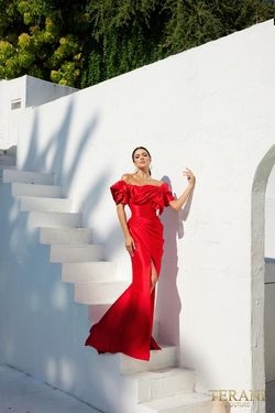 Style 241E2413 Terani Couture Red Size 18 Jersey 241e2413 Side slit Dress on Queenly