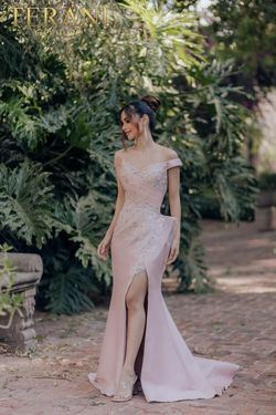 Style 232E1237 Terani Couture Pink Size 20 Silk Floor Length Tall Height Side slit Dress on Queenly