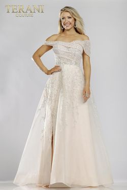Style 231E0608 Terani Couture Gold Size 14 Tall Height Floor Length Plus Size Ball gown on Queenly