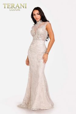 Style 231E0257 Terani Couture Silver Size 8 Tall Height Mermaid Dress on Queenly