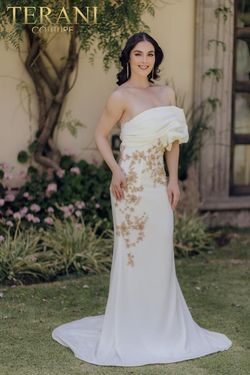 Style 232E1246 Terani Couture White Size 12 Plus Size Floor Length Tall Height Ivory Straight Dress on Queenly