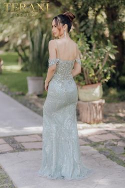 Style 232E1215 Terani Couture Blue Size 14 Tulle Floor Length 232e1215 Side slit Dress on Queenly