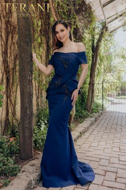 Style 232M1561 Terani Couture Blue Size 22 232m1561 Floor Length Tall Height Mermaid Dress on Queenly