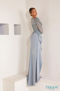 Style 241M2730 Terani Couture Blue Size 22 Floor Length Tall Height Jersey Straight Dress on Queenly