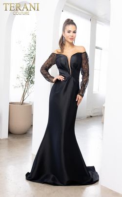 Style 241M2734 Terani Couture Black Size 14 Floor Length Silk Jersey Mermaid Dress on Queenly