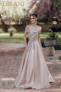 Style 232M1512 Terani Couture Nude Size 16 Bridgerton 232m1512 Floor Length Silk A-line Dress on Queenly