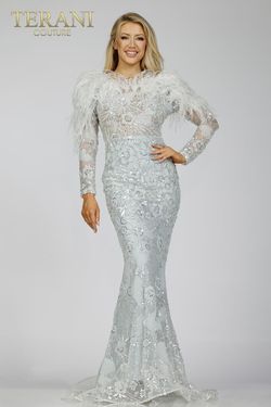 Style 231M0491 Terani Couture Silver Size 14 Floor Length Tall Height Mermaid Dress on Queenly