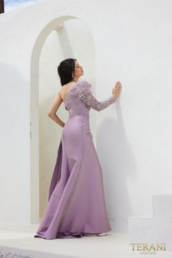 Style 241M2704 Terani Couture Purple Size 10 Tall Height 241m2704 Side slit Dress on Queenly