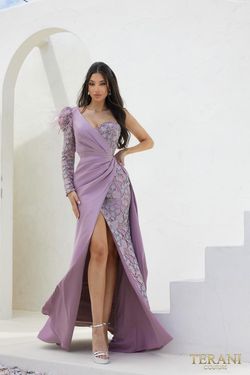 Style 241M2704 Terani Couture Purple Size 18 Plus Size Side slit Dress on Queenly
