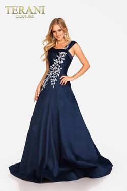 Style 231M0472 Terani Couture Blue Size 8 Floor Length Navy Ball gown on Queenly