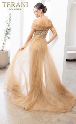 Style 241M2706 Terani Couture Gold Size 18 Pageant Tulle Ball gown on Queenly