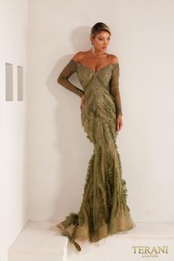 Style 241GL2628 Terani Couture Green Size 6 Tall Height Olive Mermaid Dress on Queenly