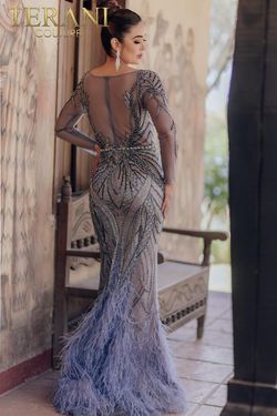 Style 232GL1404 Terani Couture Silver Size 14 Tall Height Floor Length 232gl1404 Mermaid Dress on Queenly