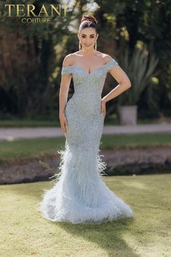 Style 232GL1478 Terani Couture Silver Size 6 232gl1478 Floor Length Tall Height Mermaid Dress on Queenly