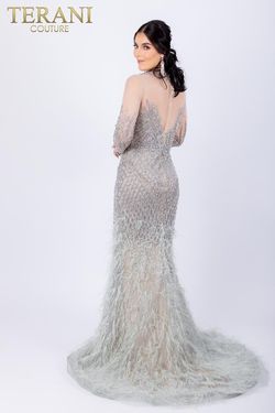 Style 232GL1437 Terani Couture Silver Size 8 232gl1437 Tall Height Mermaid Dress on Queenly