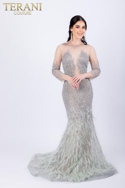 Style 232GL1437 Terani Couture Silver Size 16 232gl1437 Floor Length Mermaid Dress on Queenly