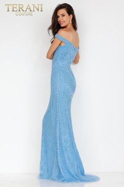 Style 231GL0411 Terani Couture Blue Size 4 Turquoise Floor Length Straight Dress on Queenly