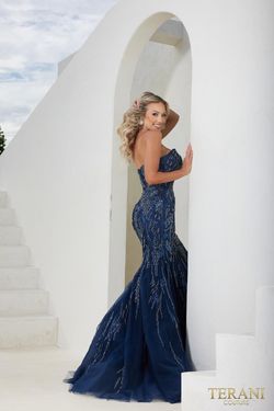 Style 241P2219 Terani Couture Blue Size 12 Plus Size Tall Height Mermaid Dress on Queenly