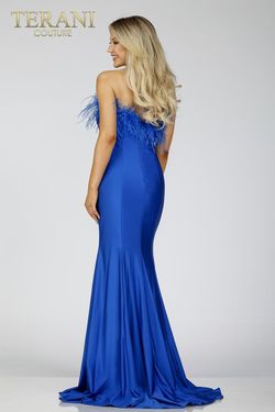 Style 231P0067 Terani Couture Blue Size 16 Floor Length Side slit Dress on Queenly