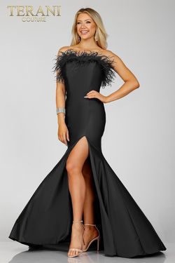 Style 231P0067 Terani Couture Black Tie Size 18 Prom Side slit Dress on Queenly