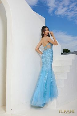 Style 241P2294 Terani Couture Blue Size 6 Floor Length Straight Dress on Queenly