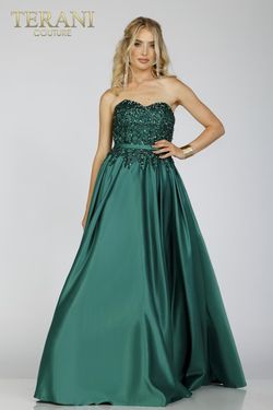 Style 231P0012 Terani Couture Green Size 16 Floor Length Tall Height Ball gown on Queenly