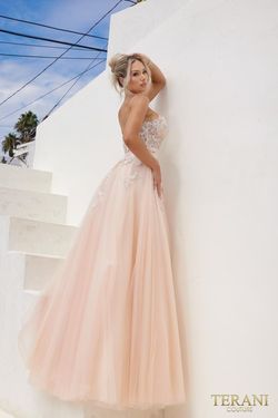 Style 241P2025 Terani Couture Pink Size 12 Plus Size Floor Length Tall Height Ball gown on Queenly
