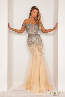 Style 241P2095 Terani Couture Nude Size 20 Floor Length Tall Height Mermaid Dress on Queenly
