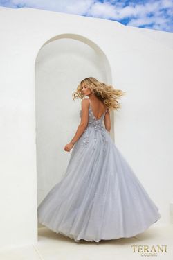 Style 241P2281 Terani Couture Silver Size 8 Tulle Floor Length Prom Tall Height Ball gown on Queenly