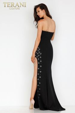 Style 231P0031 Terani Couture Black Tie Size 6 Prom Tall Height Side slit Dress on Queenly