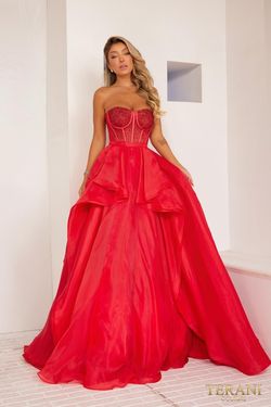 Style 241P2209 Terani Couture Red Size 10 Floor Length 241p2209 Ball gown on Queenly