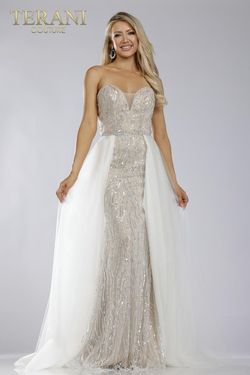 Style 231P0029 Terani Couture Nude Size 2 Floor Length Ivory 231p0029 A-line Dress on Queenly