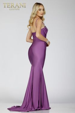 Style 231P0186 Terani Couture Purple Size 4 Military 231p0186 Floor Length Tall Height Straight Dress on Queenly