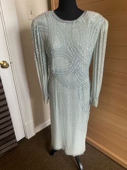 Oleg Cassini Blue Size 14 Vintage Plus Size Sleeves A-line Dress on Queenly