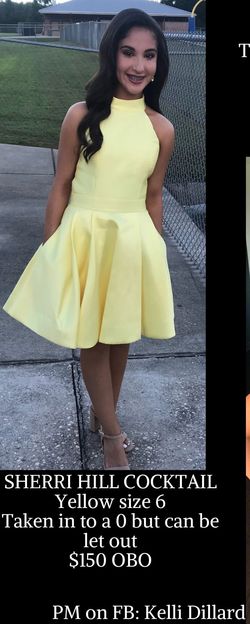 Sherri Hill Yellow Size 0 High Neck Flare 50 Off Cocktail Dress on Queenly