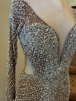 Style Long Sleeve Pageant Dress Darius Cordell Nude Size 16 Floor Length Mermaid Dress on Queenly
