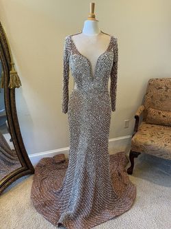 Style Long Sleeve Pageant Dress Darius Cordell Nude Size 16 Floor Length Plus Size Mermaid Dress on Queenly