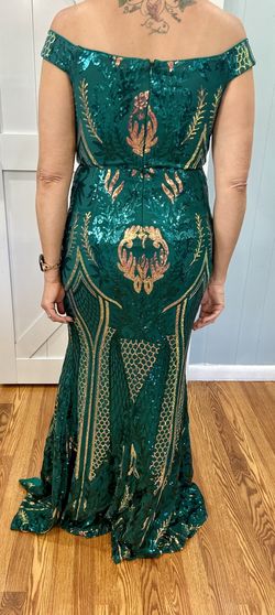 Faeriesty Green Size 12 Pageant Jersey Plus Size Mermaid Dress on Queenly