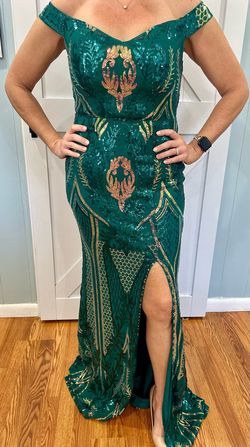 Faeriesty Green Size 12 Pageant Jersey Plus Size Mermaid Dress on Queenly