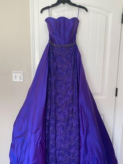 Style 88934 Sherri Hill Purple Size 0 Straight Jewelled Lace Ball gown on Queenly
